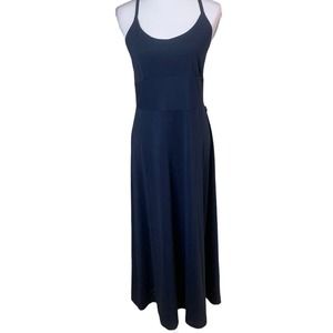 Eddie Bauer Size L Scoop Maxi Dress Navy Criss Cross Back Soft Stretch  Comfy